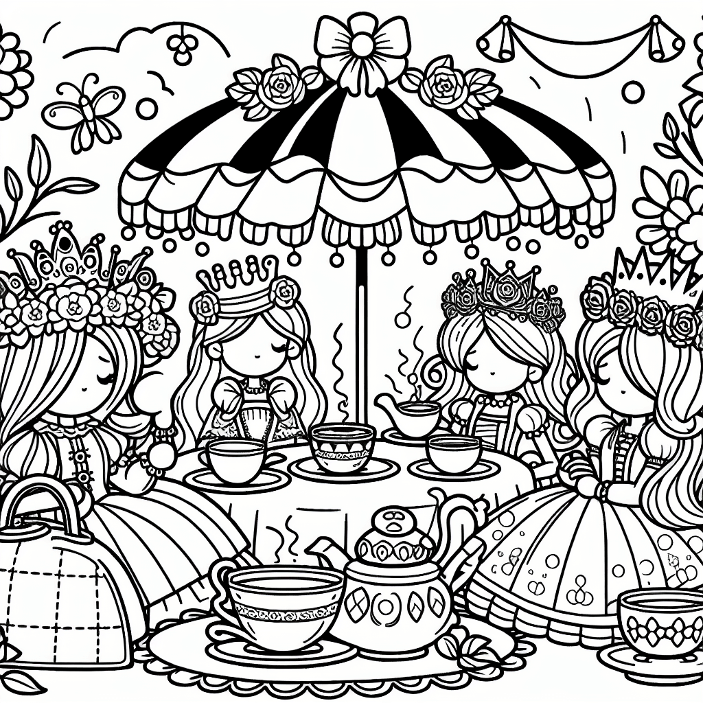 Additional princess tea party coloring page 1