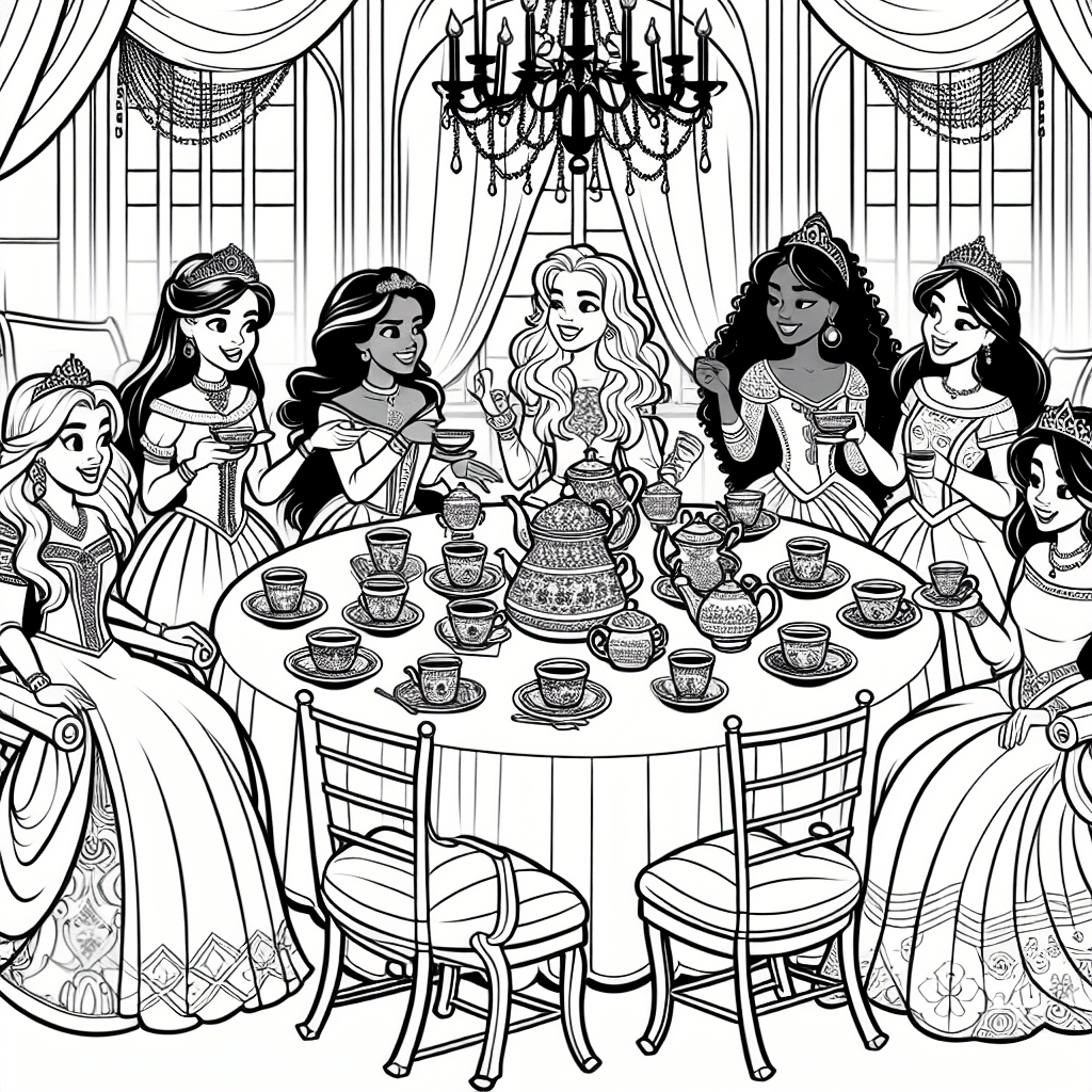 Additional princess tea party coloring page 2