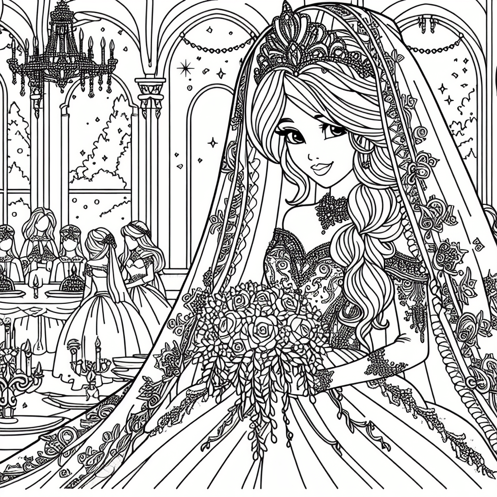 Additional princess wedding coloring page 1