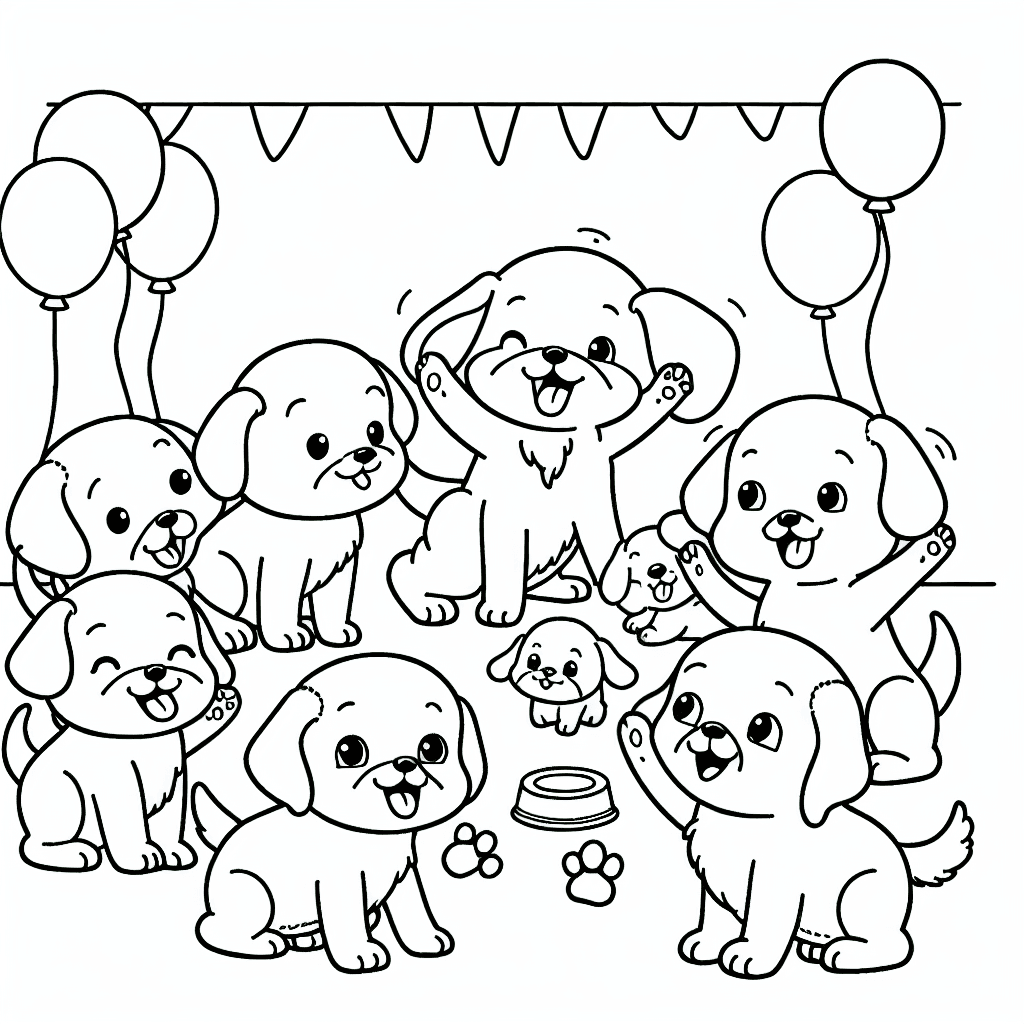 puppy party coloring pages