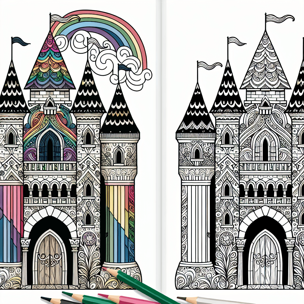 Additional rainbow castle coloring page 1