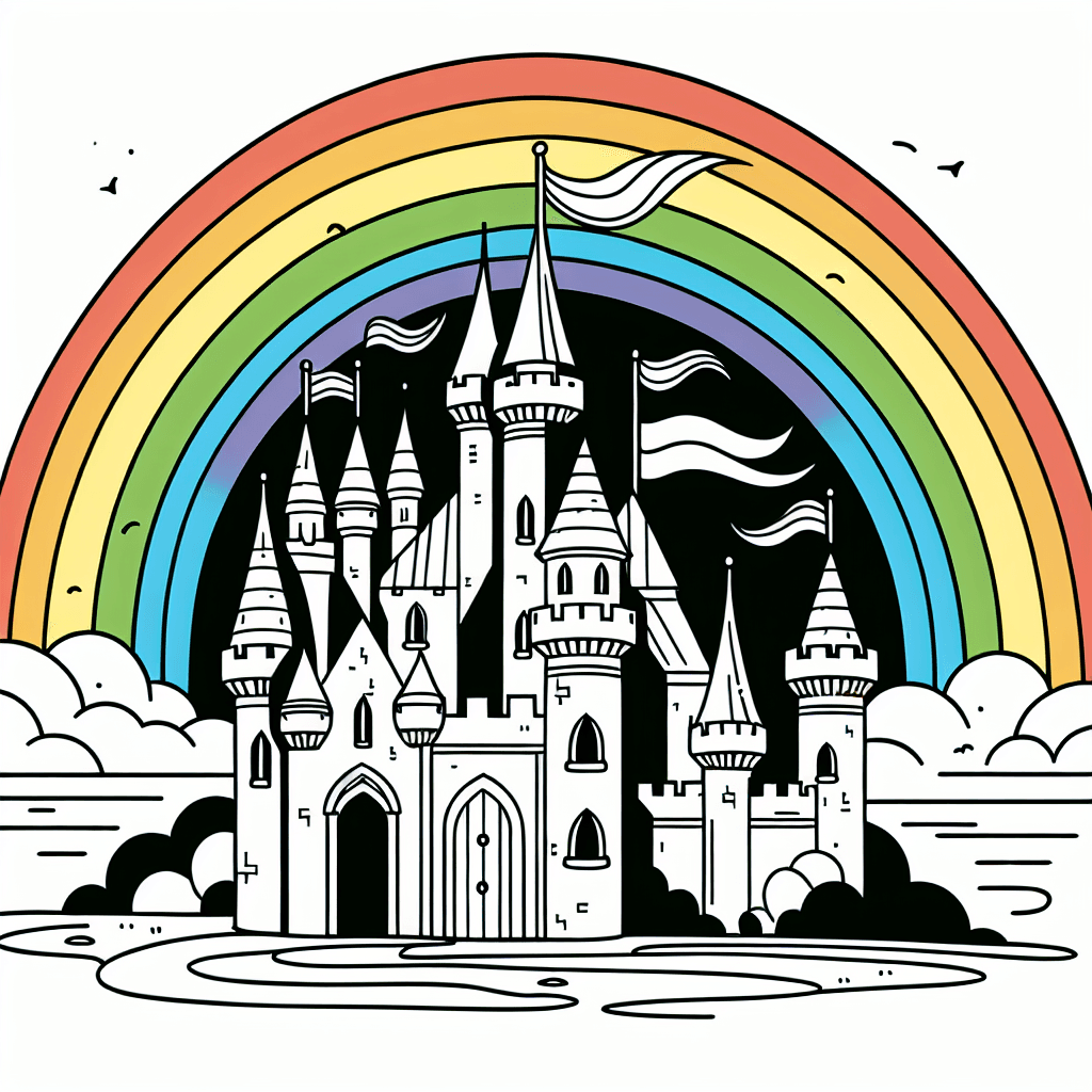 Additional rainbow castle coloring page 2