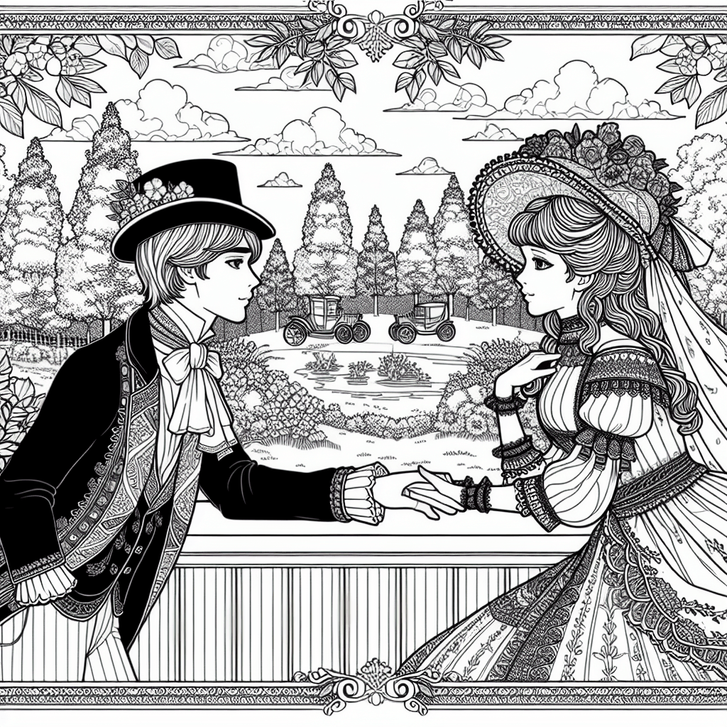 Additional romantic scene coloring page 1