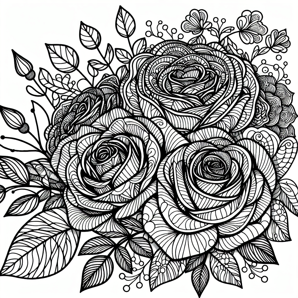 Additional rose bouquet coloring page 1