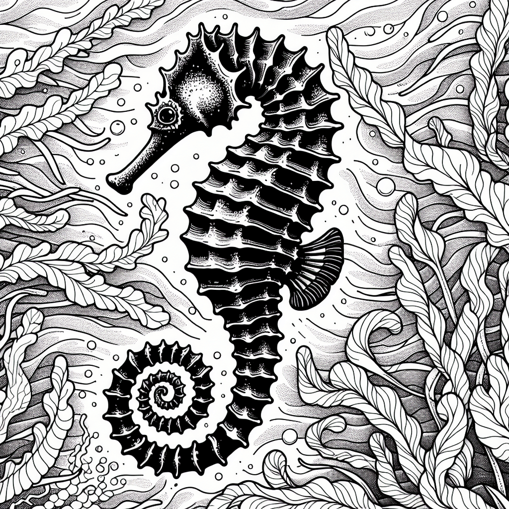 Additional seahorse coloring page 2