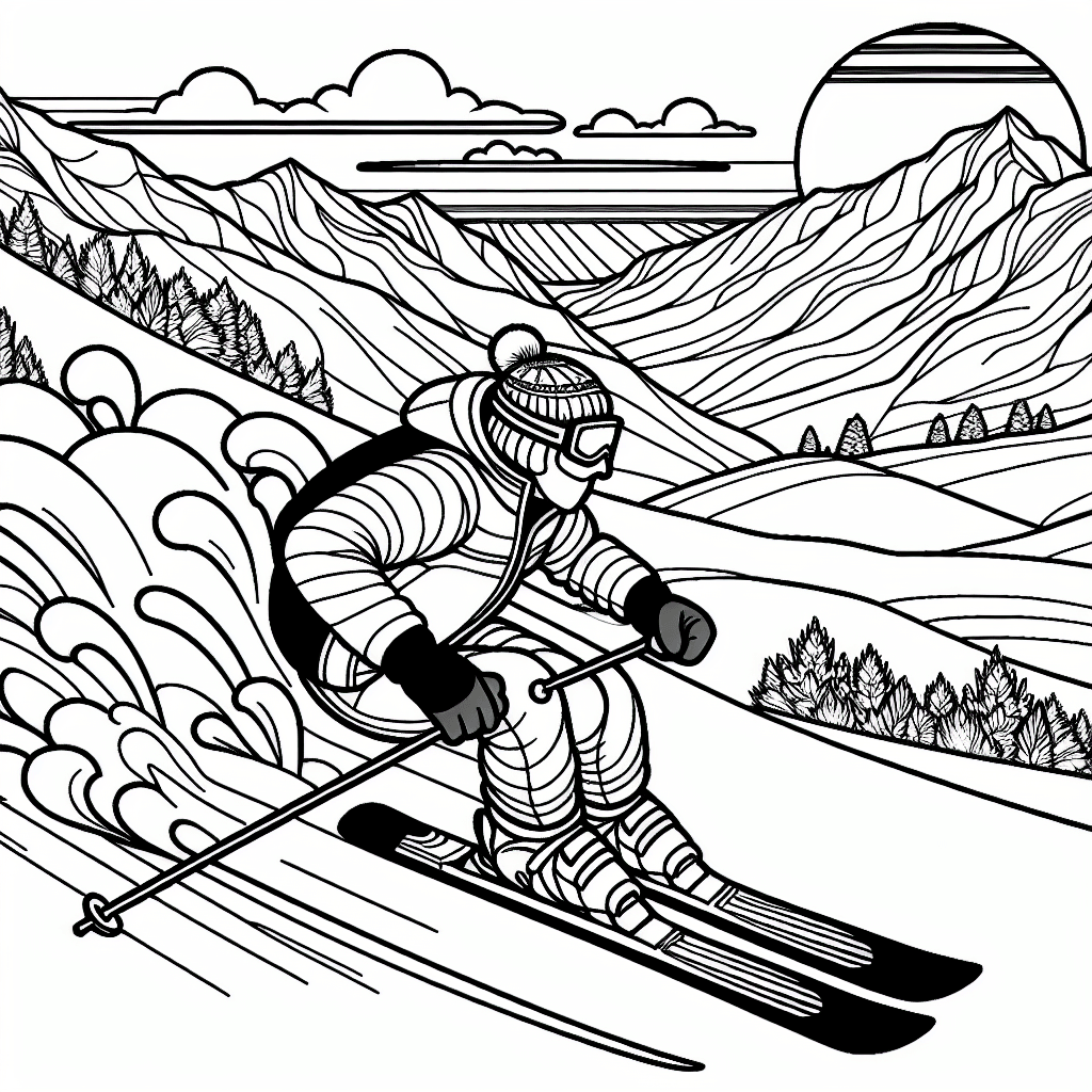 Additional skiing downhill coloring page 1