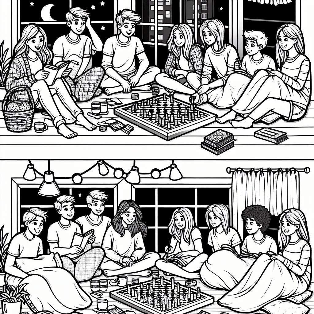 Additional sleepover party coloring page 1