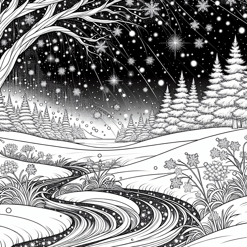 Additional snow falling coloring page 1