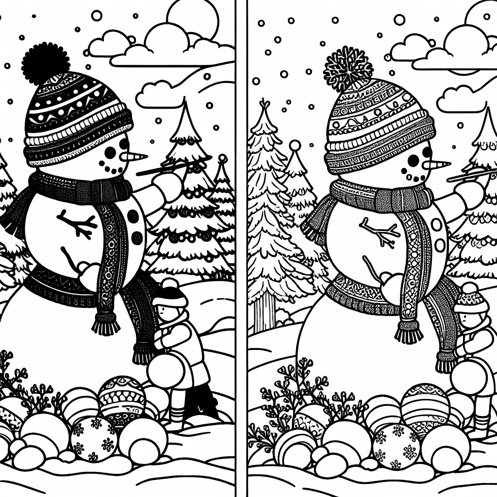 Additional snowman building coloring page 1