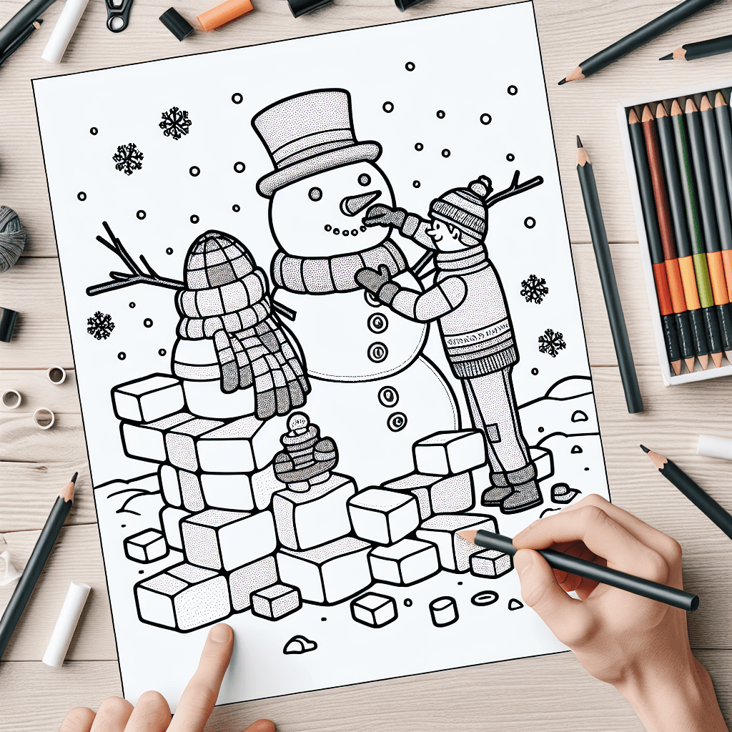 Additional snowman building coloring page 2