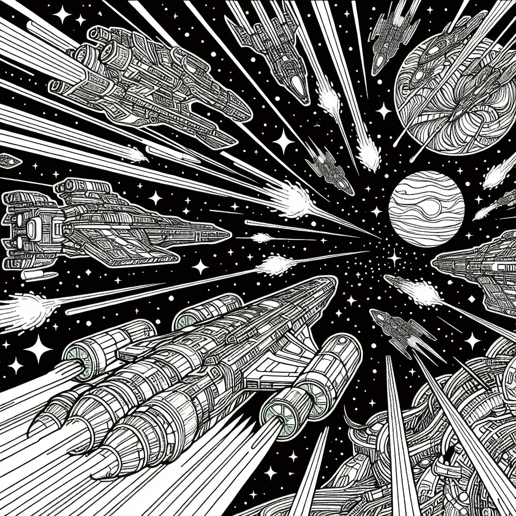 Additional space battle coloring page 1