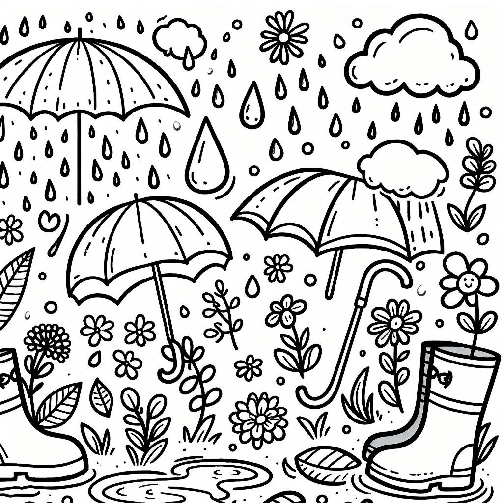 spring rain coloring pages