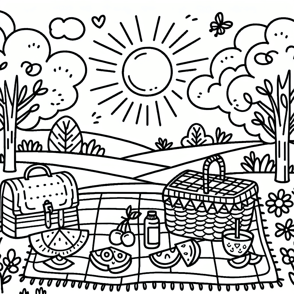 summer picnic coloring pages