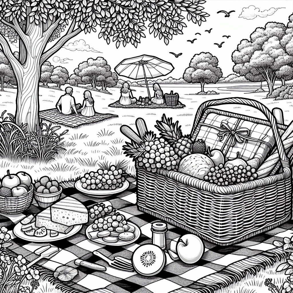 Additional summer picnic coloring page 1