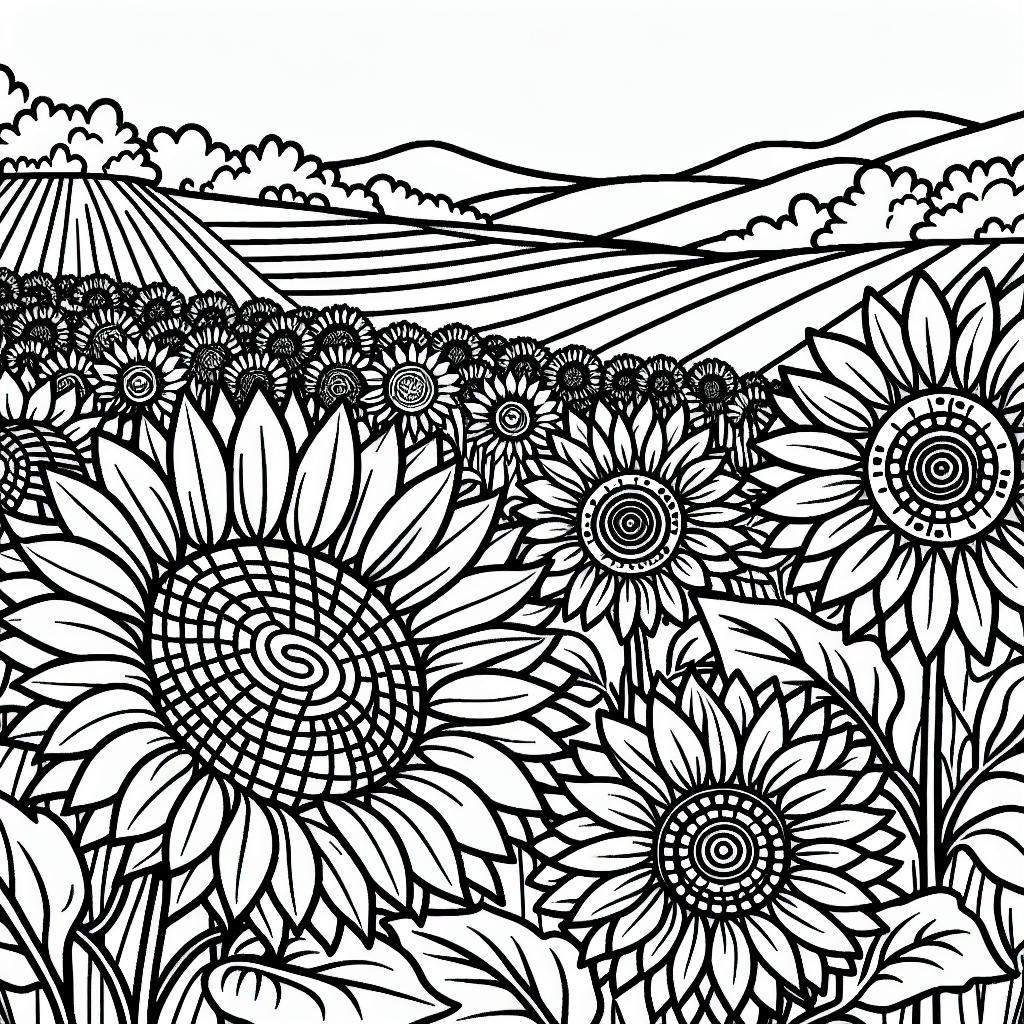 Additional sunflower field coloring page 1