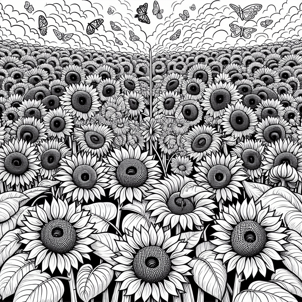 Additional sunflower field coloring page 2