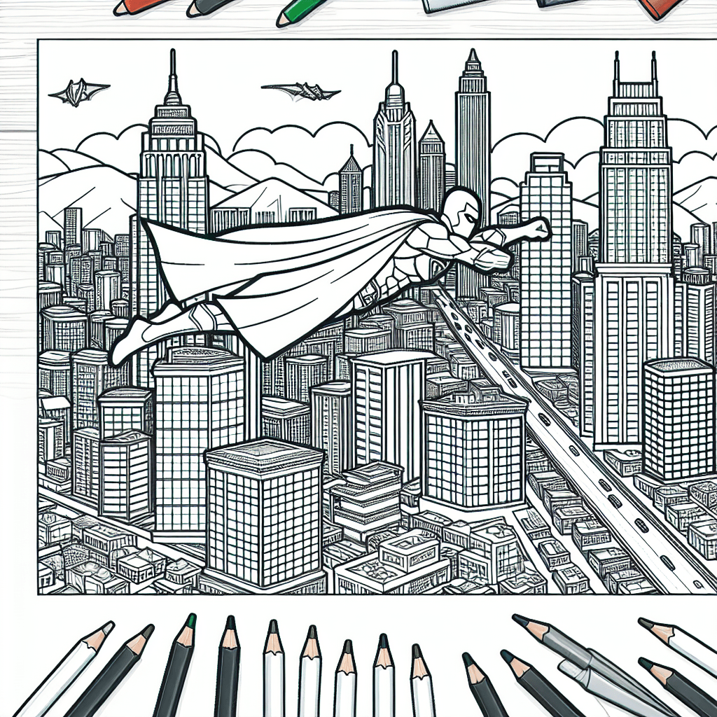 Additional superhero city coloring page 1