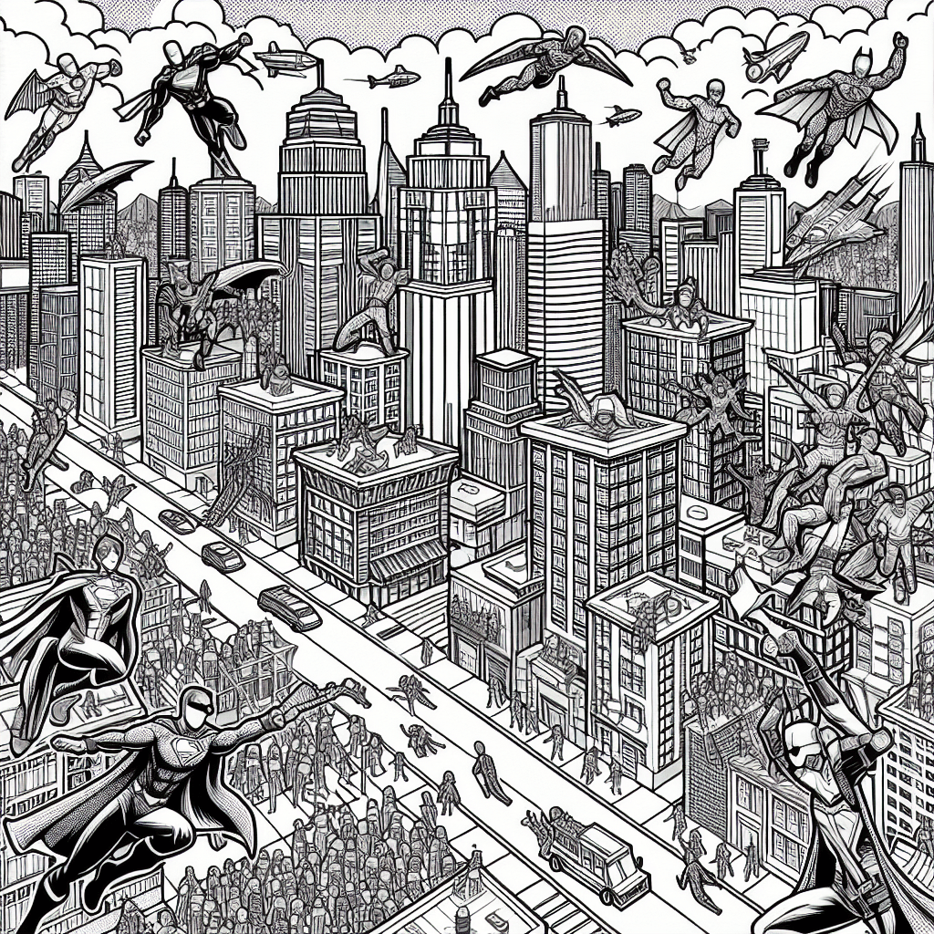 Additional superhero city coloring page 2