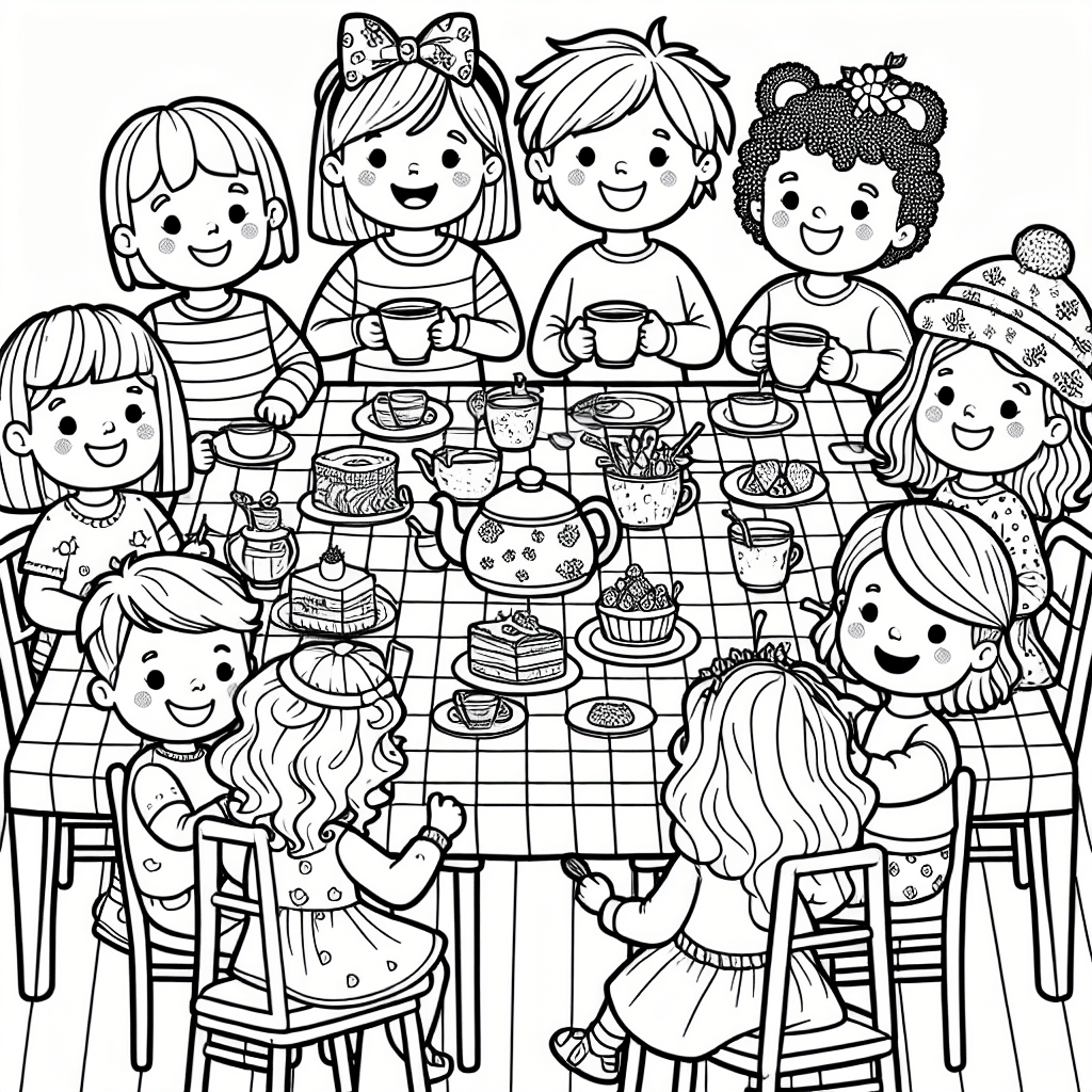 tea party friends coloring pages