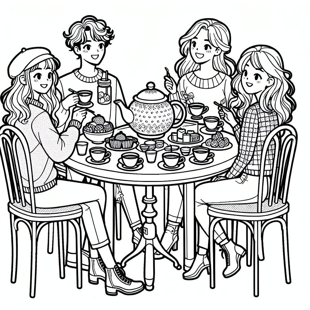 Additional tea party friends coloring page 1