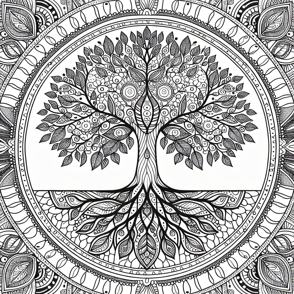 Additional tree mandala coloring page 2