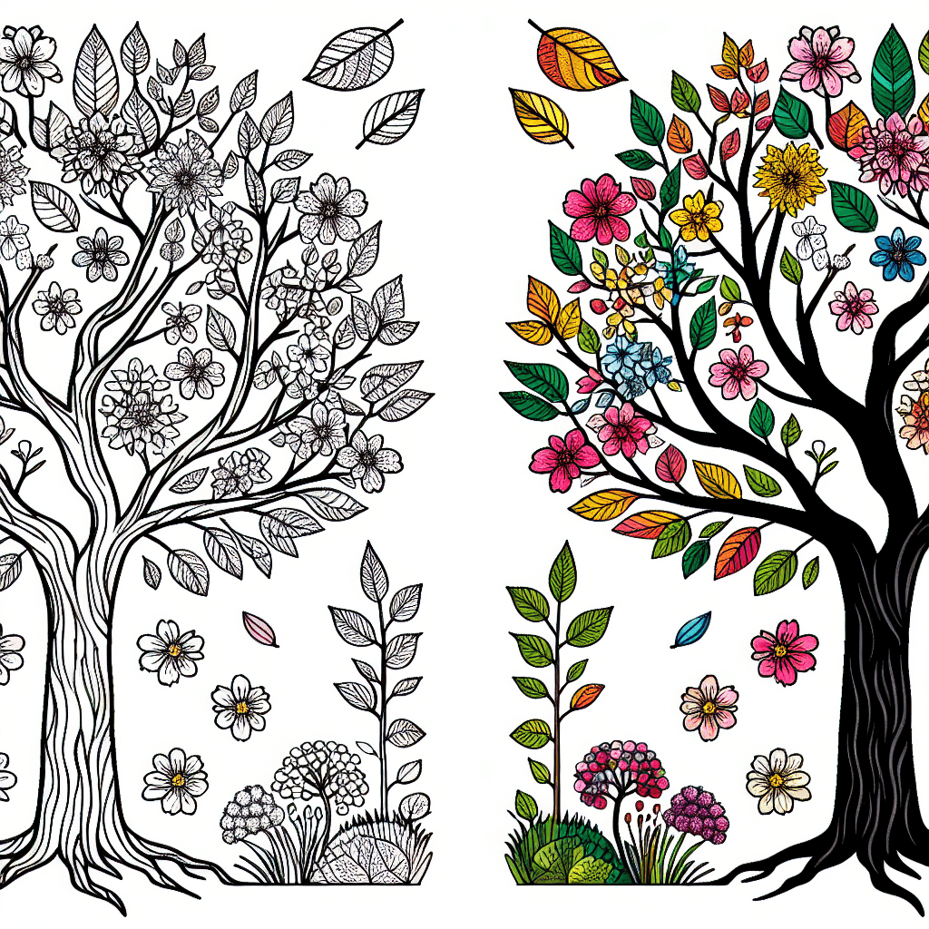 Additional tree seasons coloring page 1