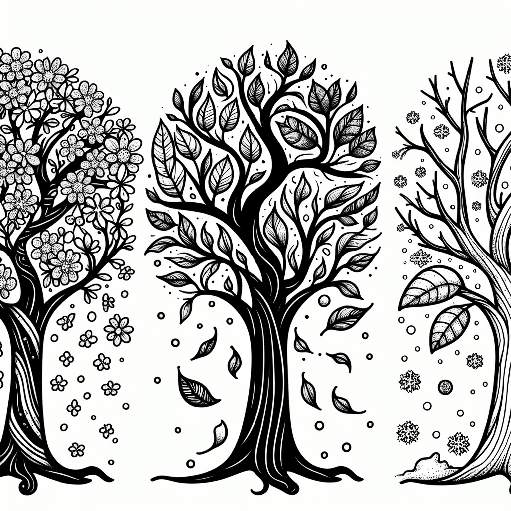 Additional tree seasons coloring page 2