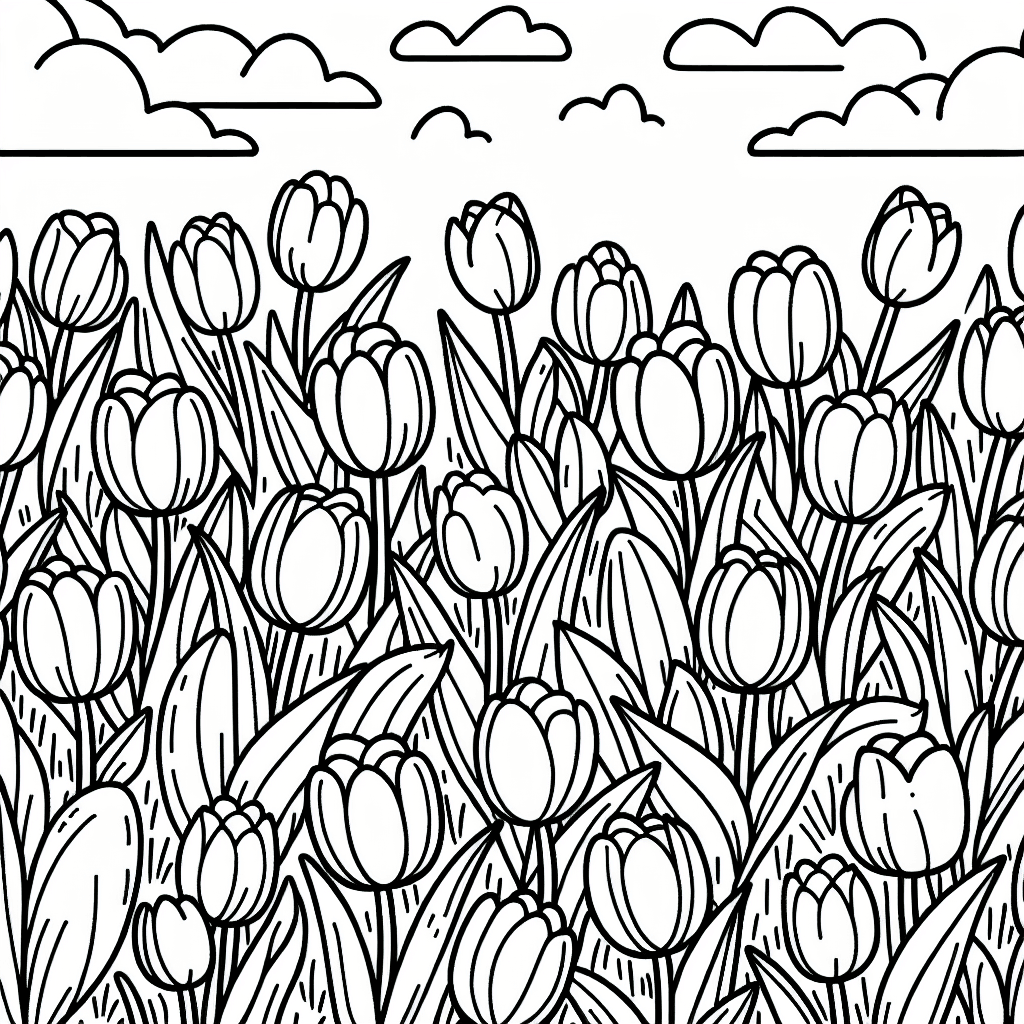 tulip field coloring pages