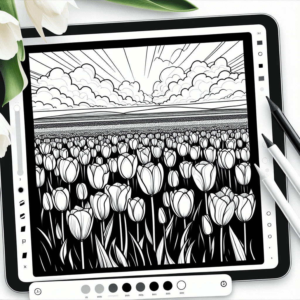 Additional tulip field coloring page 1