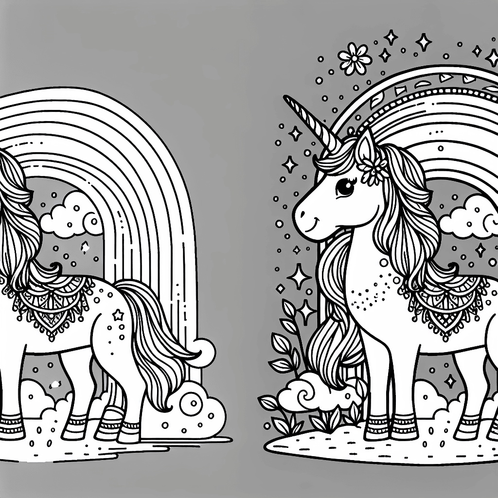 Additional unicorn rainbow coloring page 1