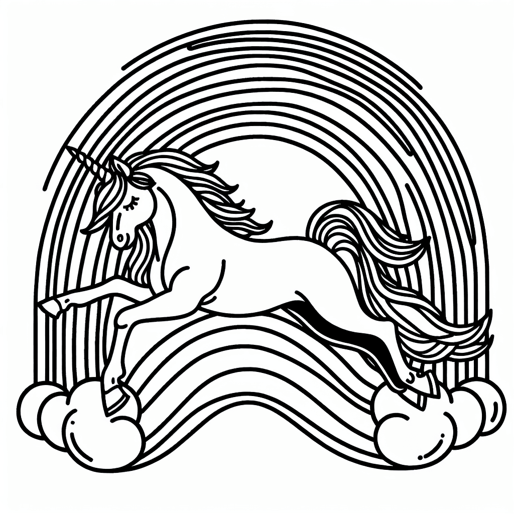 Additional unicorn rainbow coloring page 2