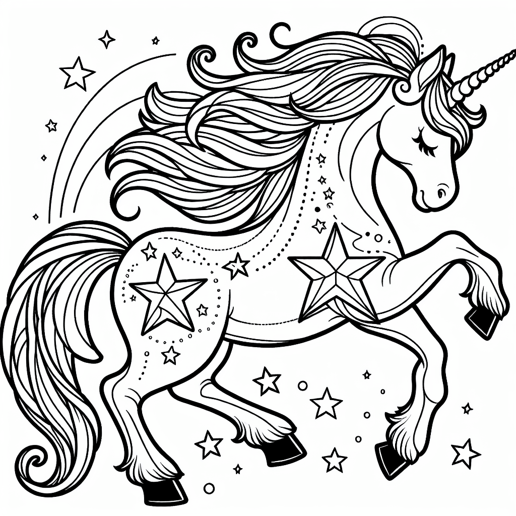 Additional unicorn star coloring page 1