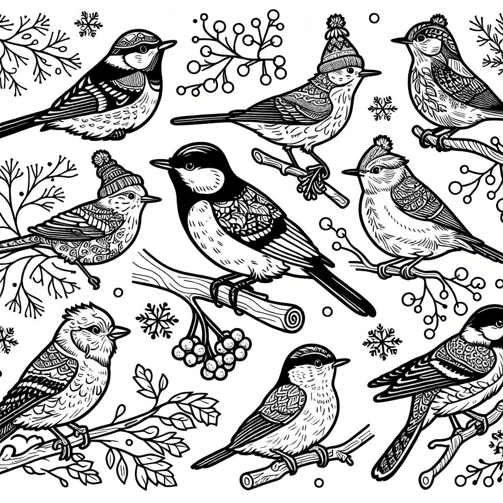 Additional winter birds coloring page 1