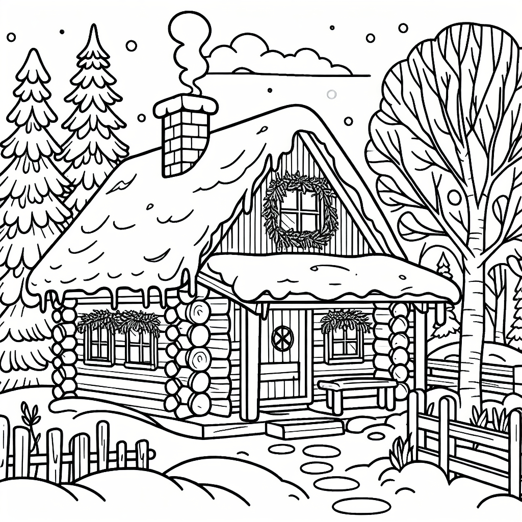 winter cabin coloring pages