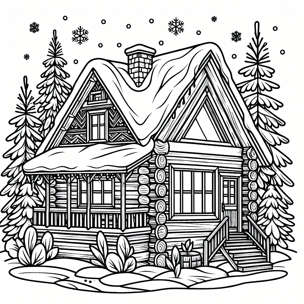 Additional winter cabin coloring page 1