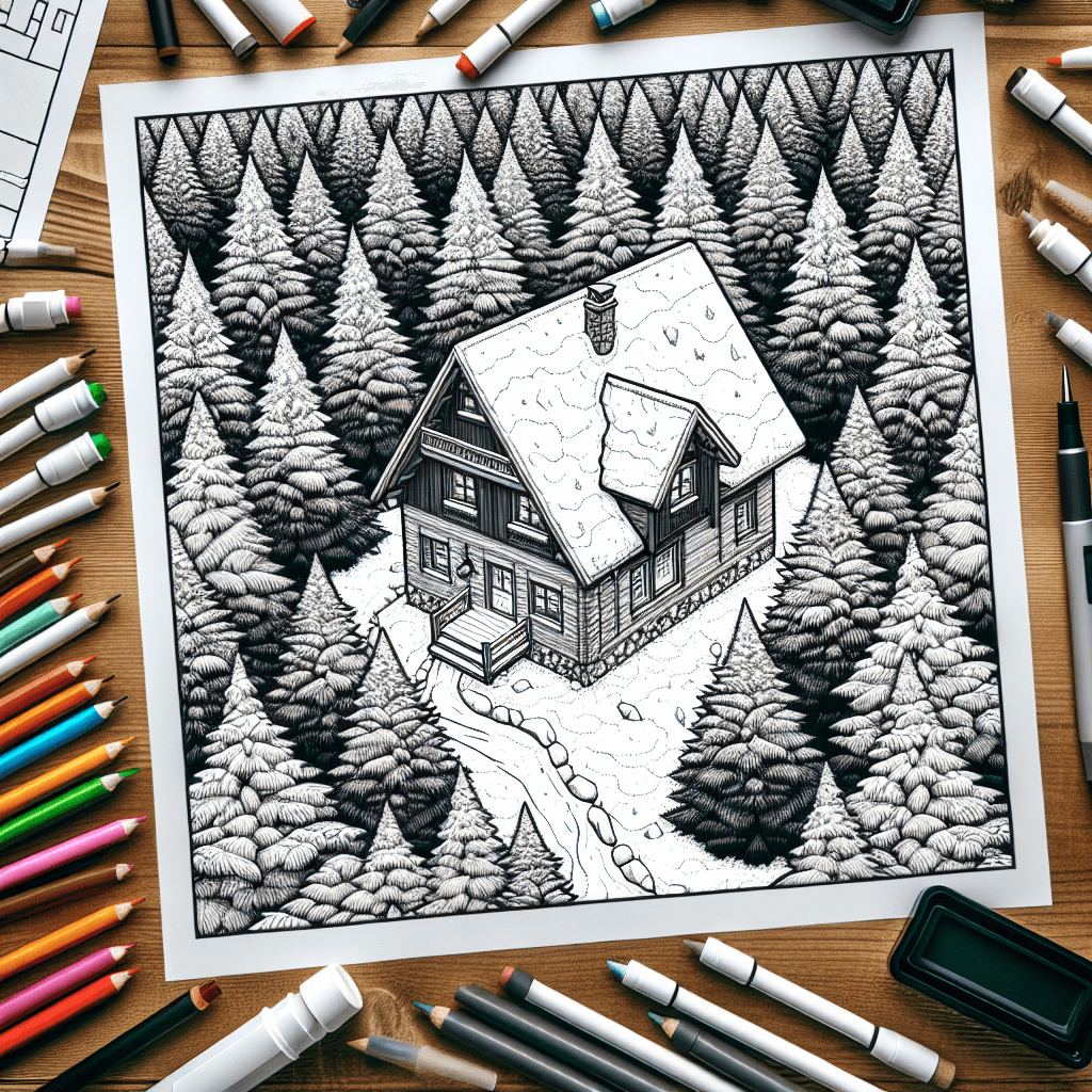 Additional winter cabin coloring page 2