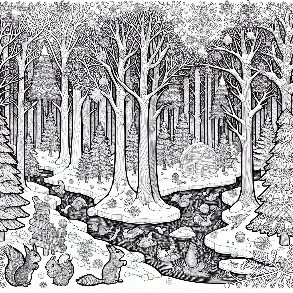 Additional winter forest coloring page 1